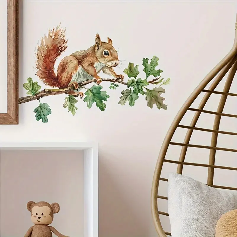 Squirrel on a Branch Wall Stickers Decoration for Living Room, Wall, Bedroom, and Home Decor Car Decals Self-Adhesive