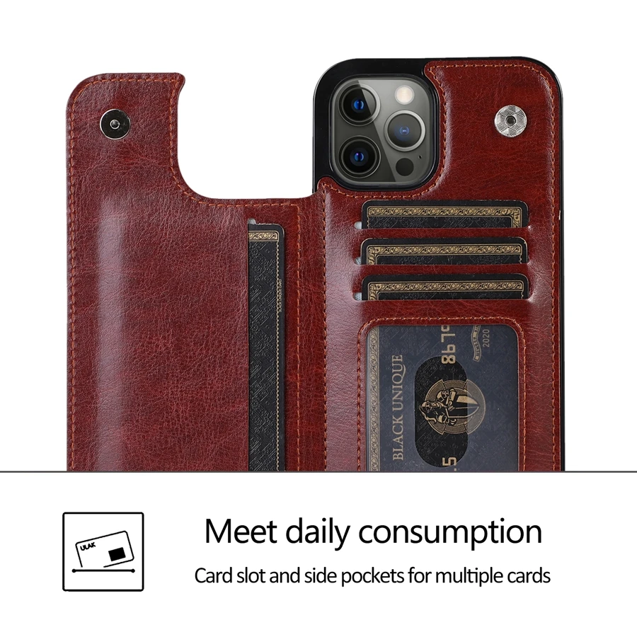 iPhone Wallet Case with Card Holder Double Magnetic Buttons Shockproof 15  Pro Max 14 13 12 11 XS X 8 Plus 7 6S Leather Back Cover