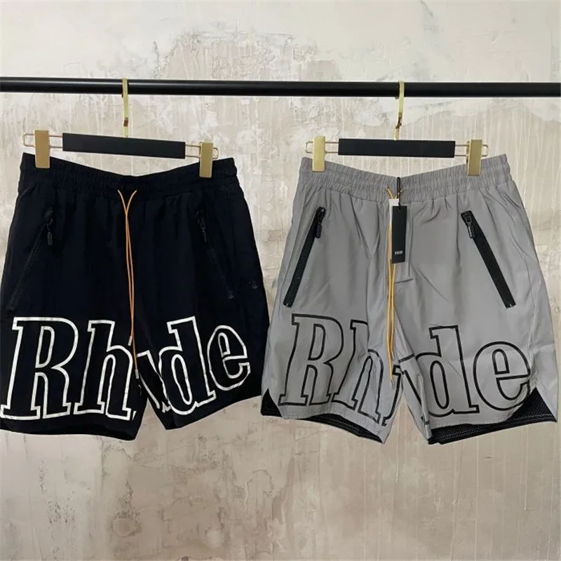 best men's casual shorts 22FW NEW hip-hop RHUDE Shorts Men Women 1:1 High Quality Logo Rhude Washed Black red Splicing Mesh Breeches Shorts smart casual shorts mens