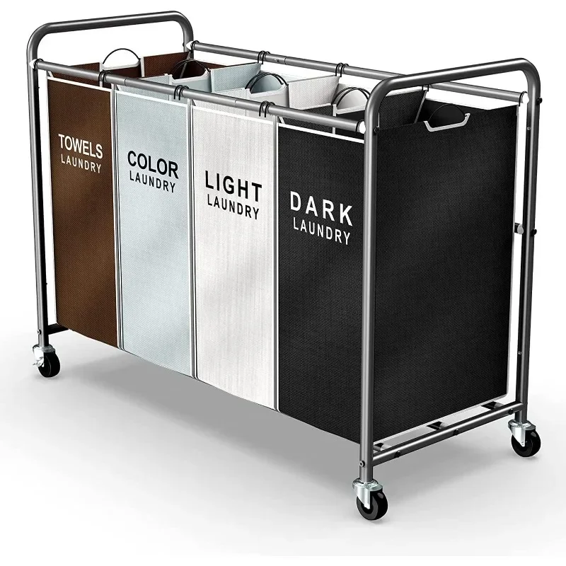 

Laundry Sorter, 4-Section Laundry Hamper with Wheels, Rolling Laundry Basket with Large Capacity and Removable Bags for Clothes