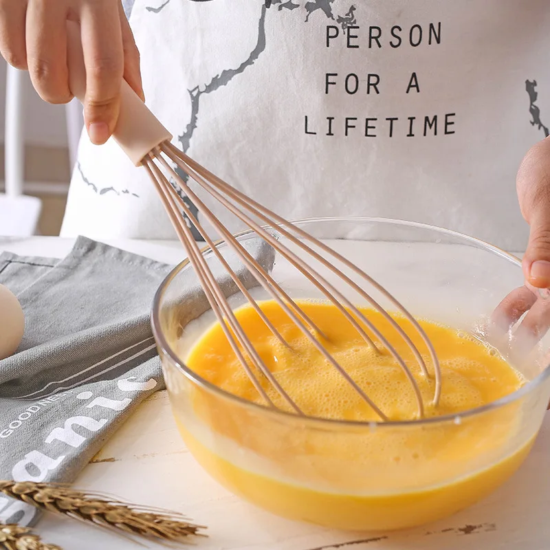 Manual Egg Beater with Pp Handle Handheld Silicone Stainless Steel Stirring Rod Household Kitchen Baking Tools egg beater