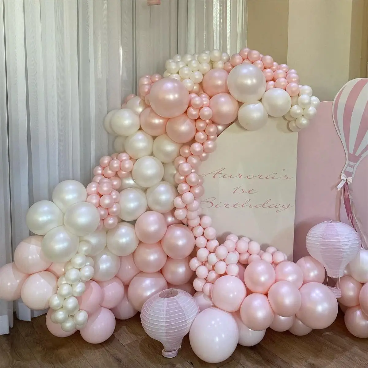 107PCS Double Stuffed Pearl Pink Stand White Balloons Garland Arch kit Wedding Birthday Party Baby Shower Anniversary Decoration
