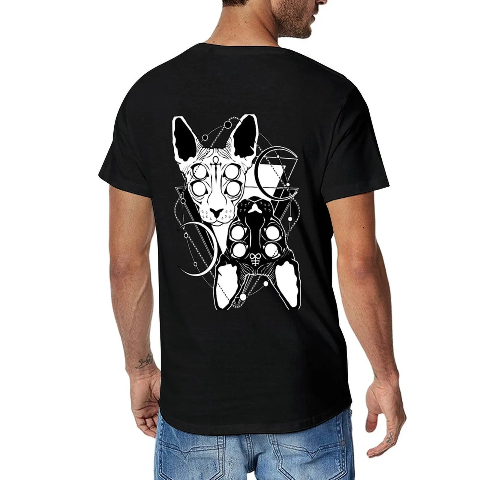 

Sphynx cats with ankh and Leviathan cross symbols T-Shirt summer top blacks men clothes