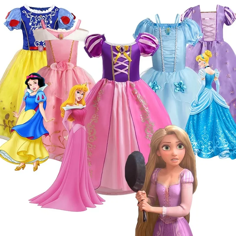 Girls Princess Dress Kids Disney Cosplay Cinderella Snow White Aurora Rapunzel Halloween Costume Children Birthday Party Dresses