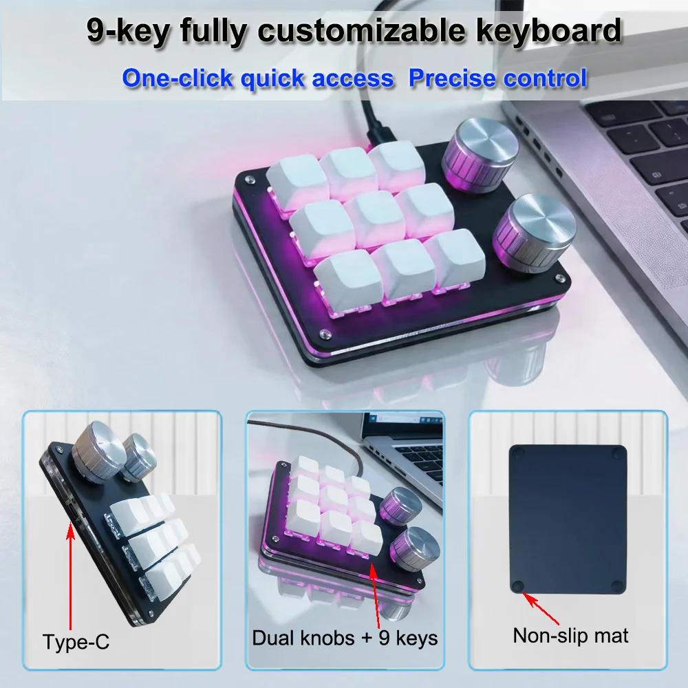 9-Key Multi-Functional Editing Keyboard, 6-Layer Macro Recording, Full-Key Customization, One-Step Operation for Control - 3