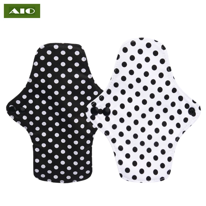 AIO 1pcs Reusable Organic Cotton Cloth Pad Washable Retro Dots Panty Liners Sanitary Napkins Leak-proof Cloth Menstrual Pads
