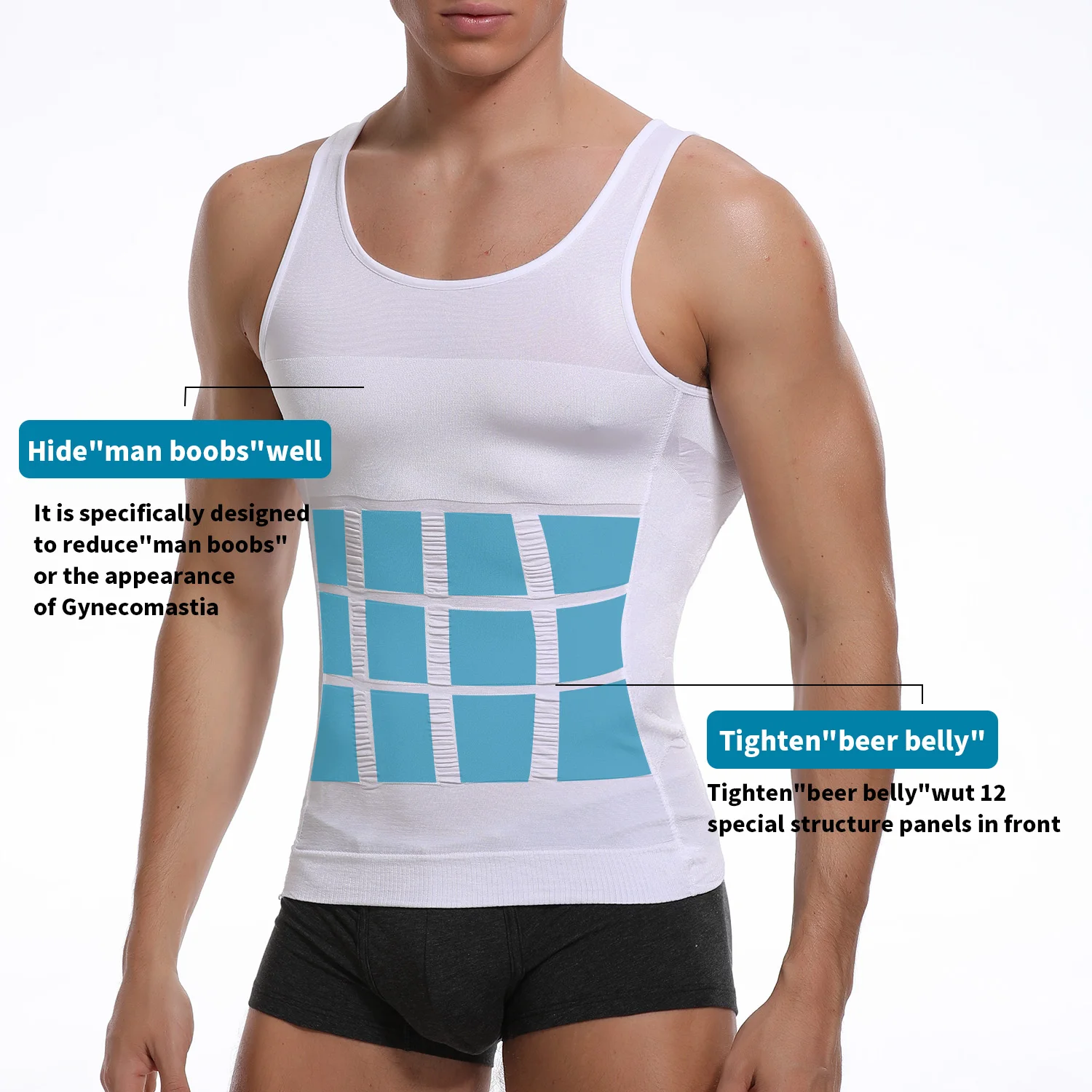 Gynécomastie Débardeur de compression Homme Body Shaper Vest pour  l'amincissement