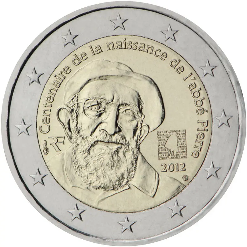 Francia 2012 Moneta Commemorativa Nascita Di Pierre Centennial 2 Euro Unc Nuovo Di Zecca