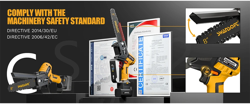 SWANSOFT 8-Zoll Mini-Akku-Kettensäge, 600W/21V/4Ah*2 mit automatischer Ölschmierung, batteriebetriebene Astsäge zum Holzschneiden in Obstgärten. – Detail 3
