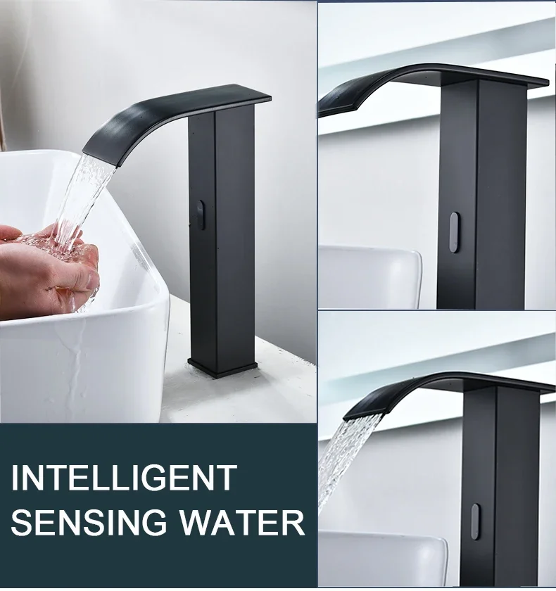 Bakicth - černá koupelna pípa montuje paluba automatický senzor voda směšovače vztyčit svobodné dotek bortit se ťuknout koupelna bortit se kohoutky grifo