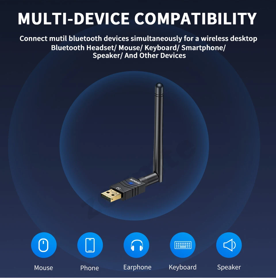 Receptor Transmissor Dongle Usb Zexmte Adaptador Bluetooth 5.3 Windows 11 10 Mouse sem Fio Bluetooth 5.1 5.0 100m - Imagem 4