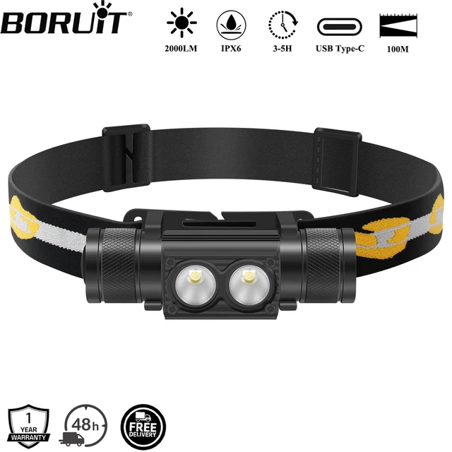 Linterna frontal BORUiT D25 de doble luz de 2000 lm