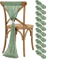10pcs Sage Green Cheesecloth Chair Sashes Rustic Bowknot Designed Chair Cover for Wedding Banquet Party Chair decor 40X275cm 1