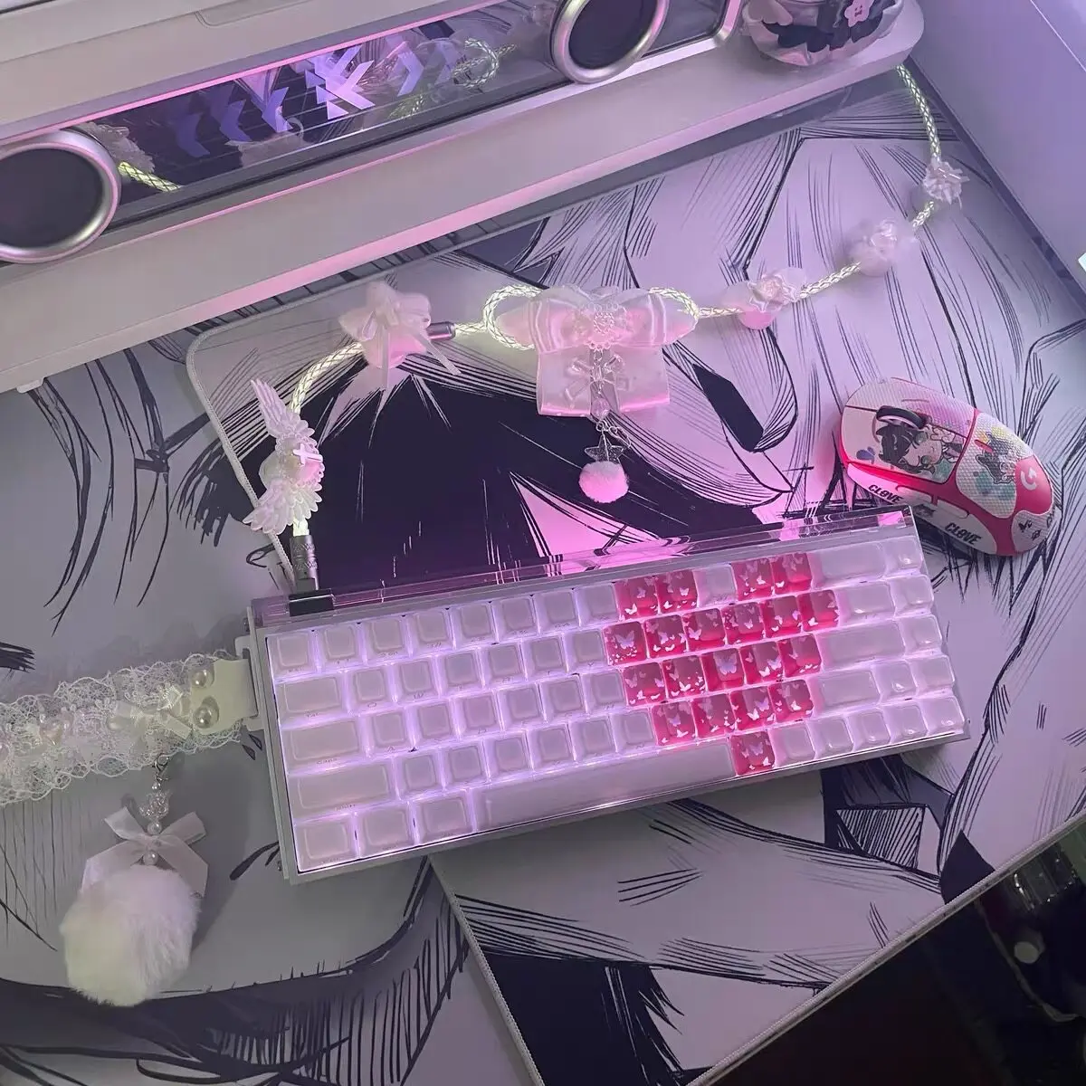 1.3m 8K Avaitor 케이블 화이트 라이트 8k 리턴 레이트 수제 보타이 USB 타입-C 마그네틱 키보드 케이블 장식 액세서리