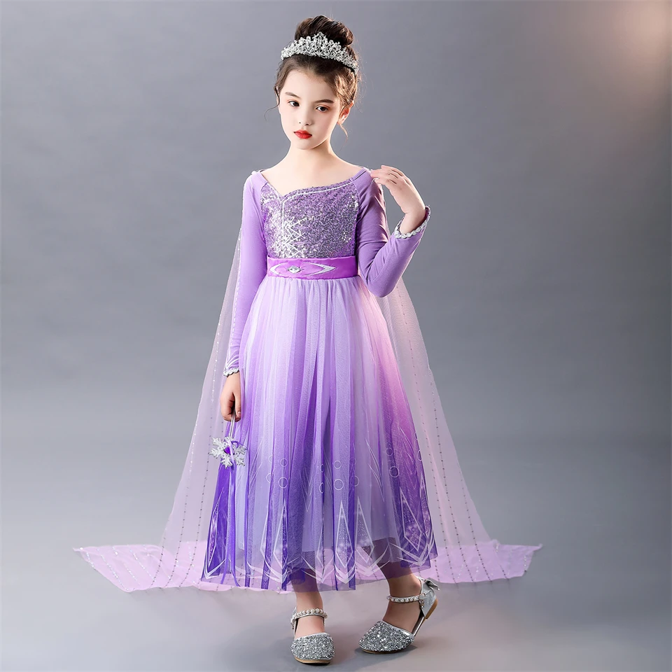 Fancy Birthday Girl Snow Queen Elsa Princess Dress Christmas Halloween Carnival Cosplay Costume Party Girl First Communion Dress