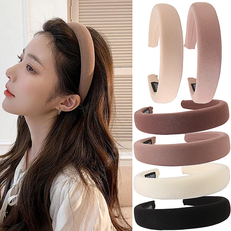 

Vintage Elastic Headbands for Women, Solid Color Hair Bands, Sponge Hairbands, Hoop, Korean Hair Accessories for Girls, Fashion