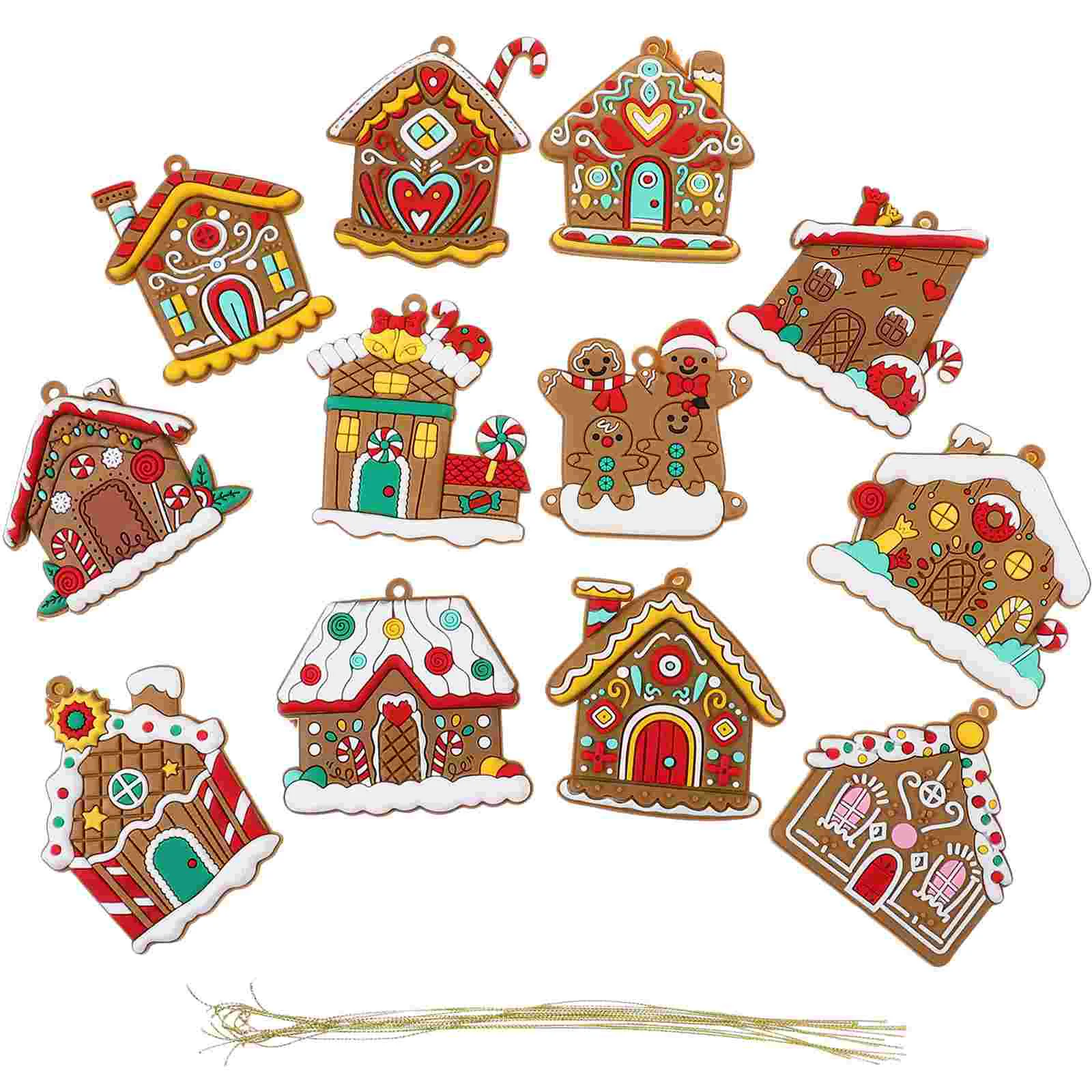 

12 Pcs Christmas Gingerbread House Decorations Tree Hanging Ornaments Man Xmas Pendant Pvc Decors