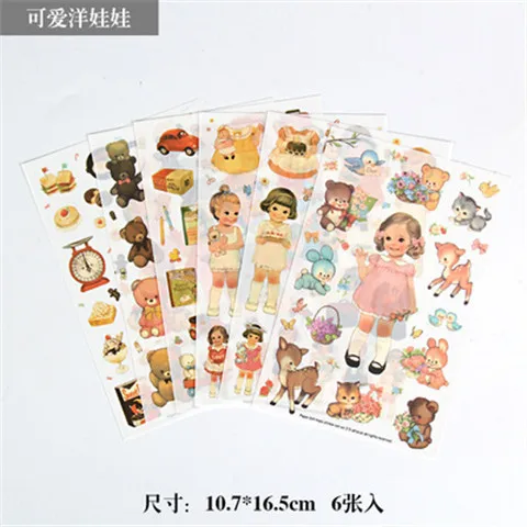 6pcs/lot  Waterproof Cartoon Cute Transparent Diy Decoration Stickers Korea Hand Account Stickers Kawaii Plastic Cup Stickers I