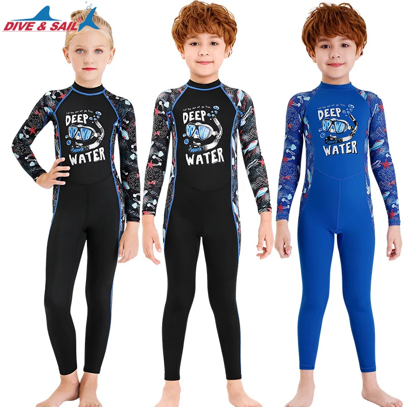 

2023 Kids Wetsuits Full Body Guard One Piece Long Sleeve Long Leg Swimwear with UV Protection UPF50+ for Surfing Snorkeling