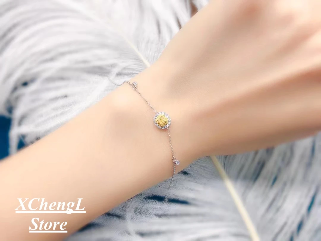 XCL fashion pure real gold au750/18k natural yellow diamond chain bracelet jewelry  lady daily wear  party brithday gift