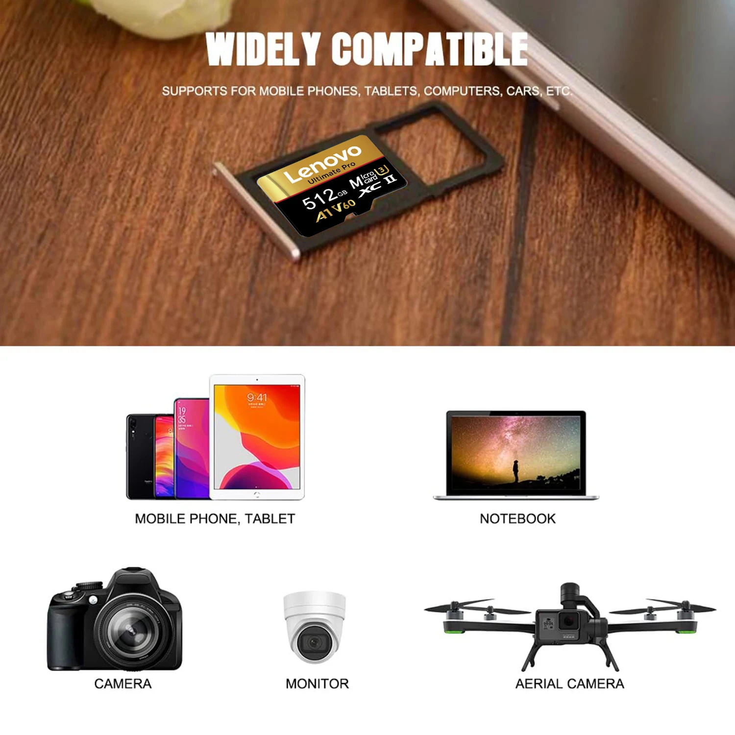 레노버 마이크로 SD 카드 1TB 고속 TF 플래시 메모리 카드 128GB 256GB 512GB 1TB U3 V60 4K 풀 HD 고프로 액션 카메라용