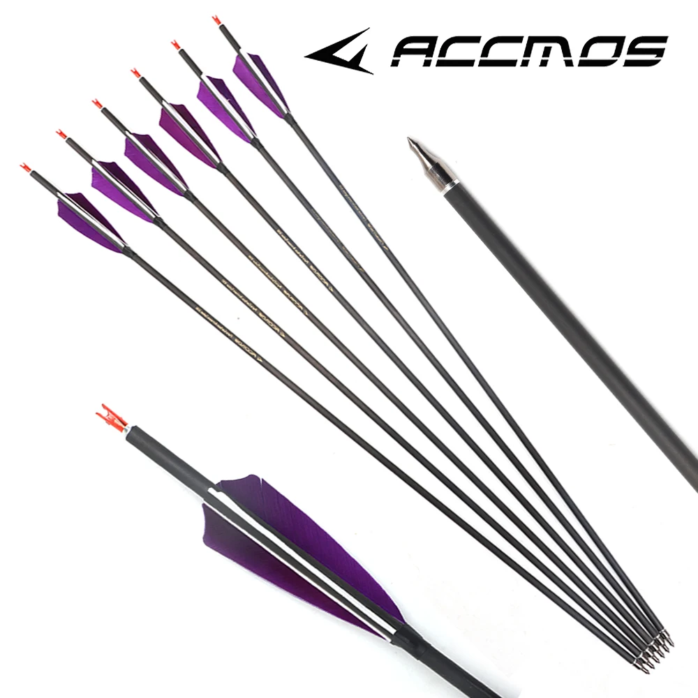

6/12/18pc31inch Archery Carbon Arrows with Natural Feather Spine300/350/400/500/600/700/800 ID6.2mm for Outdoor Archery Hunting