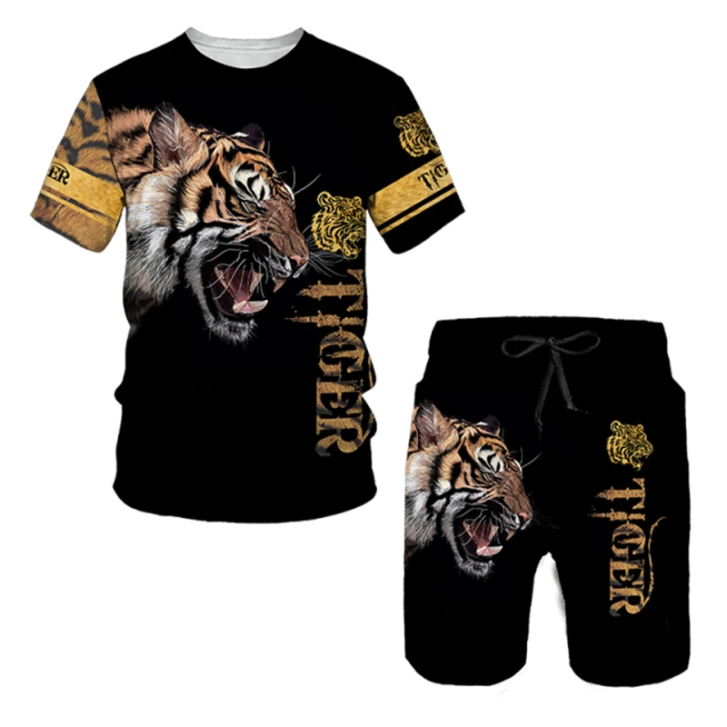 

The Tiger 3D Printed Women's Mens T-shirts Sets Fashion Men's Lion Tracksuit Tops Shorts Sport And Leisure Summer Male Suit 2023