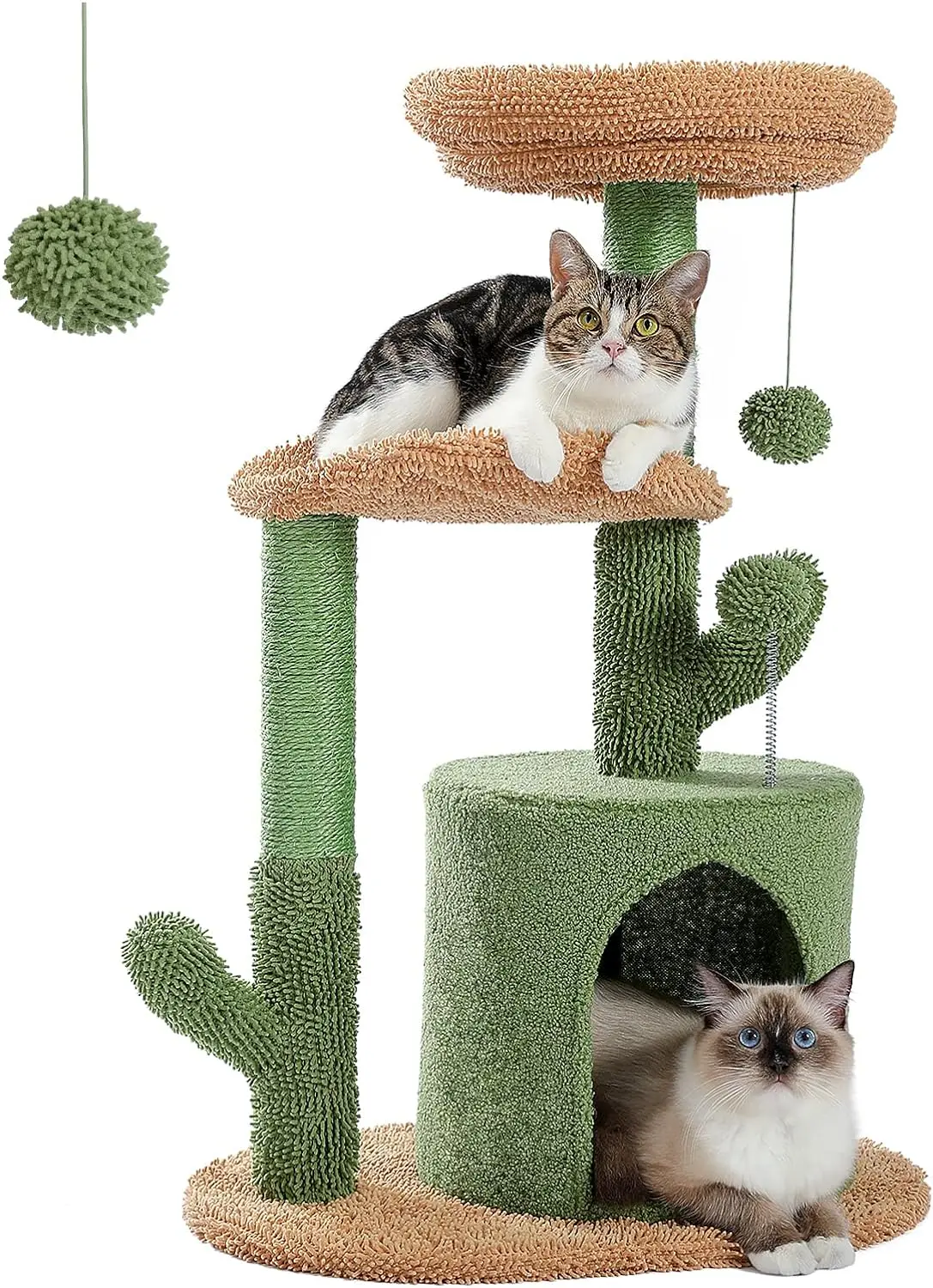 

Cat Tree 32 Inches Cactus Cat Tower with Sisal Covered Scratching Post, Cozy Condo, Plush Perches and Fluffy Balls