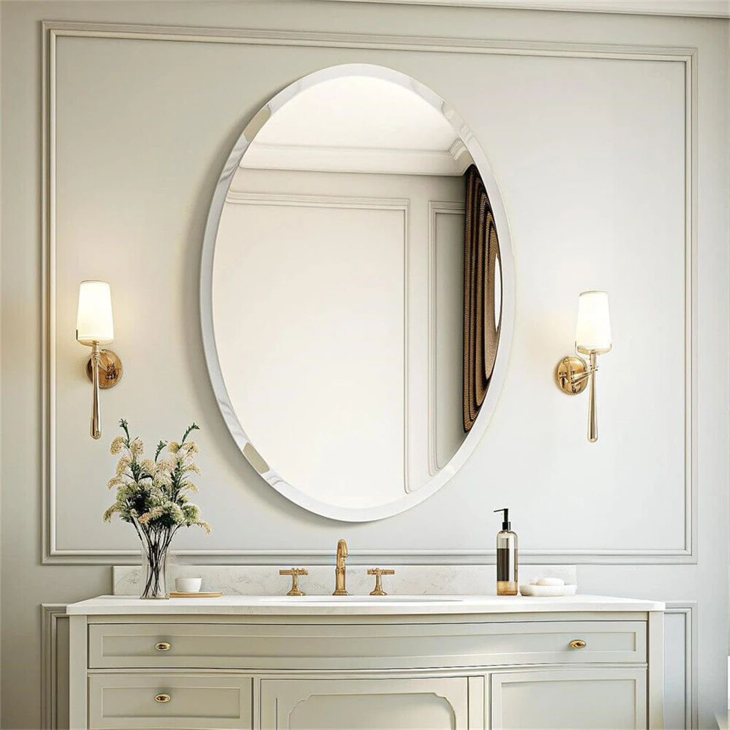Frameless Oval Wall Mirror High Definition Elliptical Vanity Mirror with Beveled Silver Edge for Bathroom Bedroom Livingroom 5