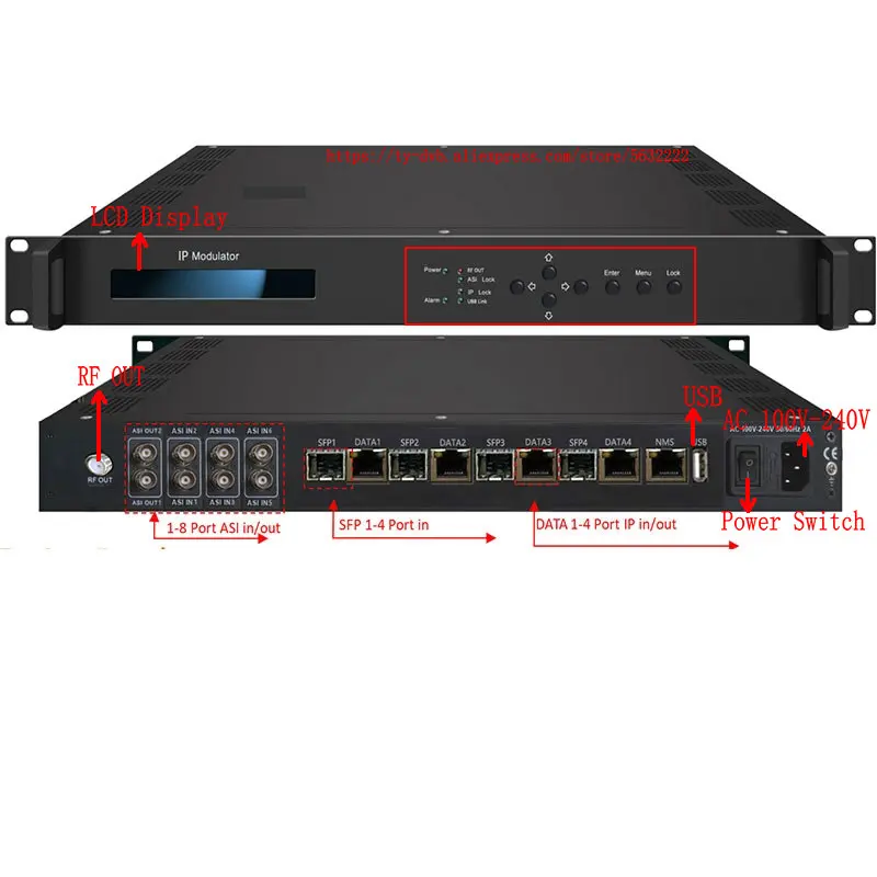 IP-RF ASI-RF IP QAM 케이블 프론트 엔드 장비, IP-DVB-T ISDBT DVB-C 변조기, 8 16 캐리어