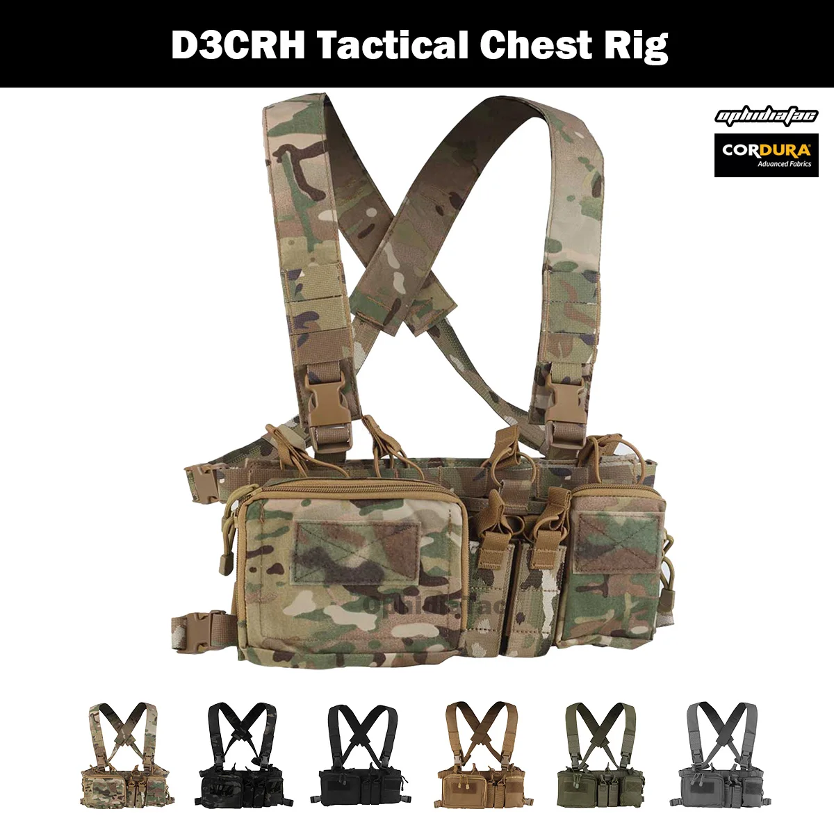 

OphidianTac D3CRH Tactical Chest Rig Multi-function Vest Cordura Fabric Lightweight With Mag Pouch Airsoft Hunting Gear