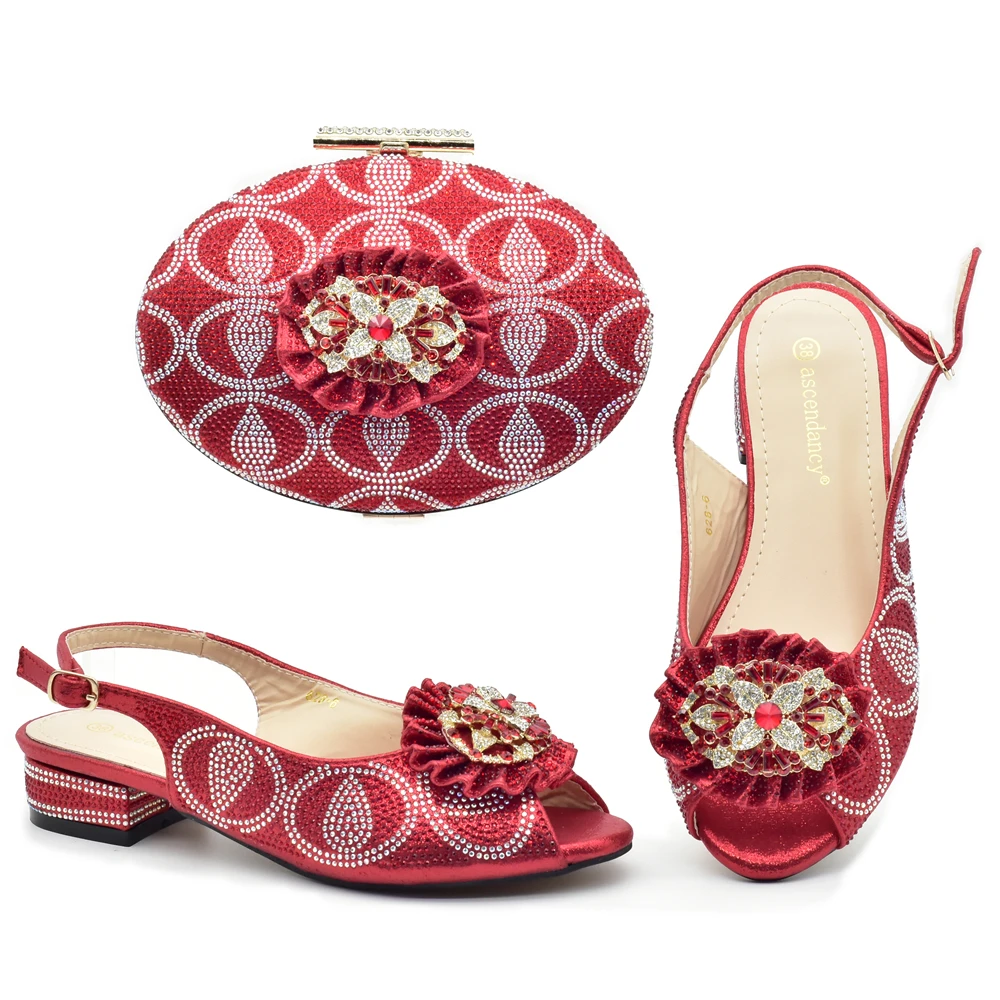 

New Africa Shoe and Bags Set Decorated with Rhinestone Italian Shoes and Bags Matching Set for Wedding Plus Size Shoes Luxury