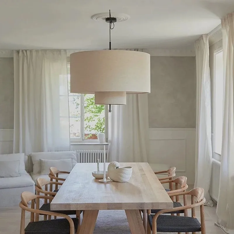 

Nordic Minimalist Wabi Sabi Fabric Chandelier Living Dining Room Bar Bedroom Led Pendant Lights Restaurant Hanging Lamp Fixture
