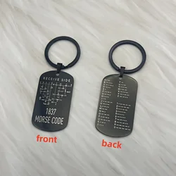 Morse Code Keychain: Double - Sided Educational Tool and Stylish Stainless Steel Accessory (Black Square Morse C)