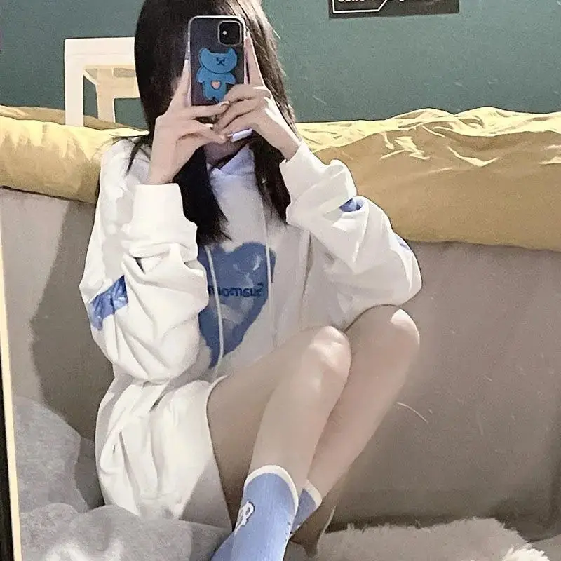 Women's Vintage Printed Sweatshirt Oversized Hoodie Pullover Top Streetwear Clothes Fashion 2024