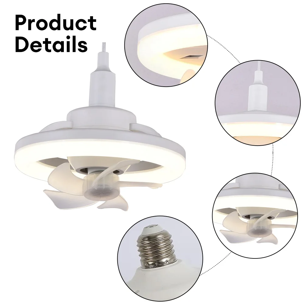 Ceiling Fan with LED Light E27 Remote Control Ceiling Lamp Dimming LED Light Adjustable Speed Cooling Fan 360° Rotation Fan Lamp