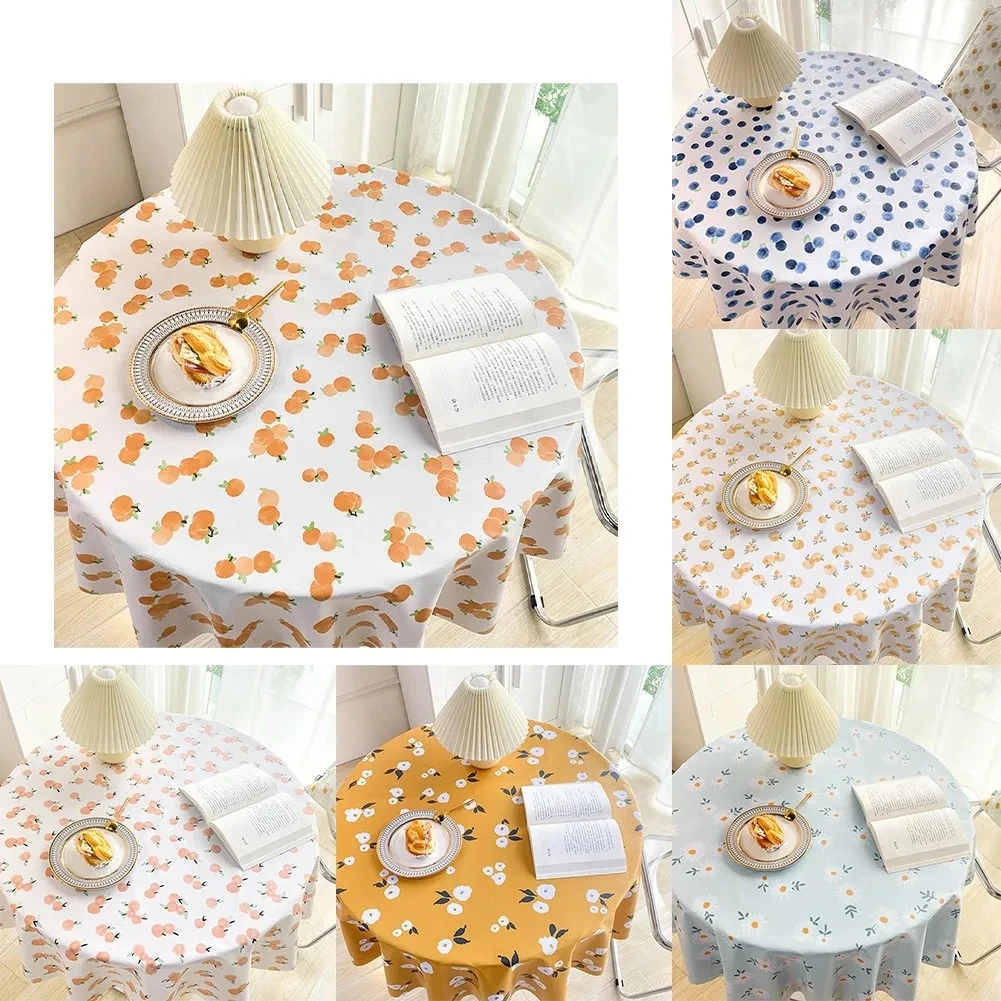 

PVC Waterproof Table Cloth Oil Proof Wipeable Round Tablecloth Print Table Cover for Kitchen Garden Dining Wedding Decoration