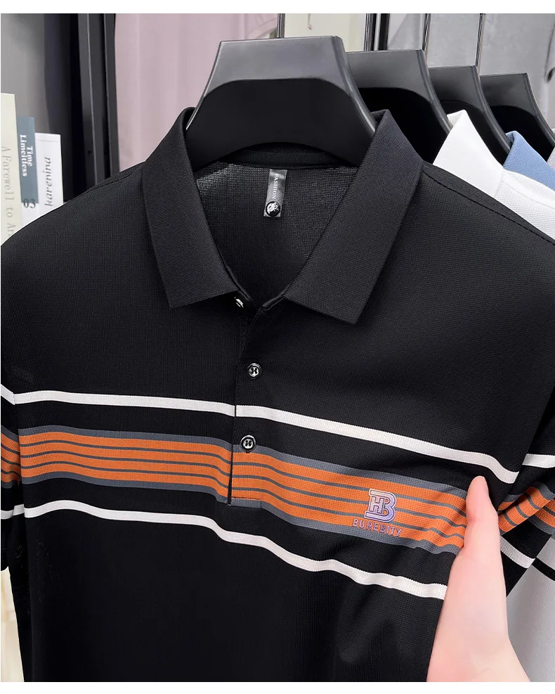 High end brand striped short sleeve polo shirt fashion exquisite letter embossed lapel casual comfortable breathable men T-shirt 24 S78061a3b0ad54aedb86cf9e712e17510i