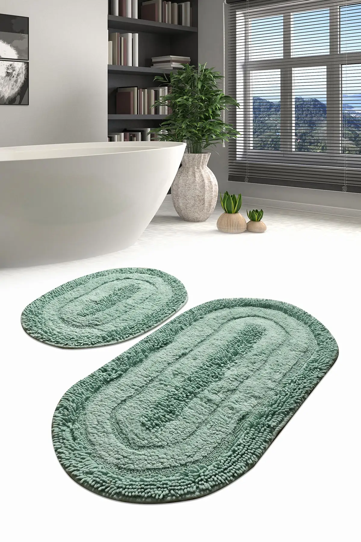 

Macoroni Mint 2 Li Set Bath Carpet Washable, Non-Slip Base 2 Cotton (60X100)+(50X60) Turquoise Mat Textile Home &