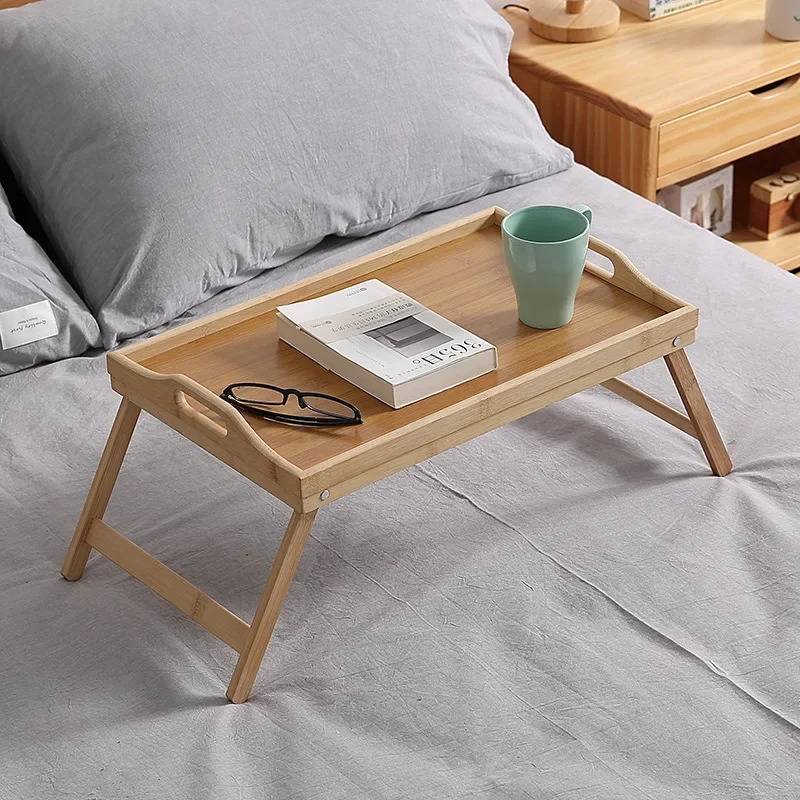 Bamboo Foldable Bed Tray Table with Raised Edges &ndash; 30x50cm Portable Breakfast Desk for Home, Work & Dining