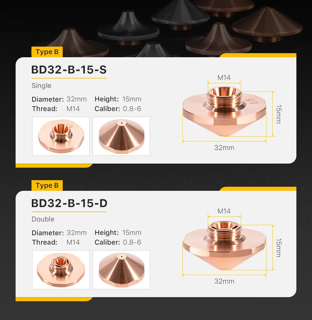 1/10/50 stücke D25 M11 H15 Laser Düsen Einzelne Doppel Schichten D32 H15 M14 Schneiden Düsen für bodor Faser Laser Schneiden Kopf – Detail 2