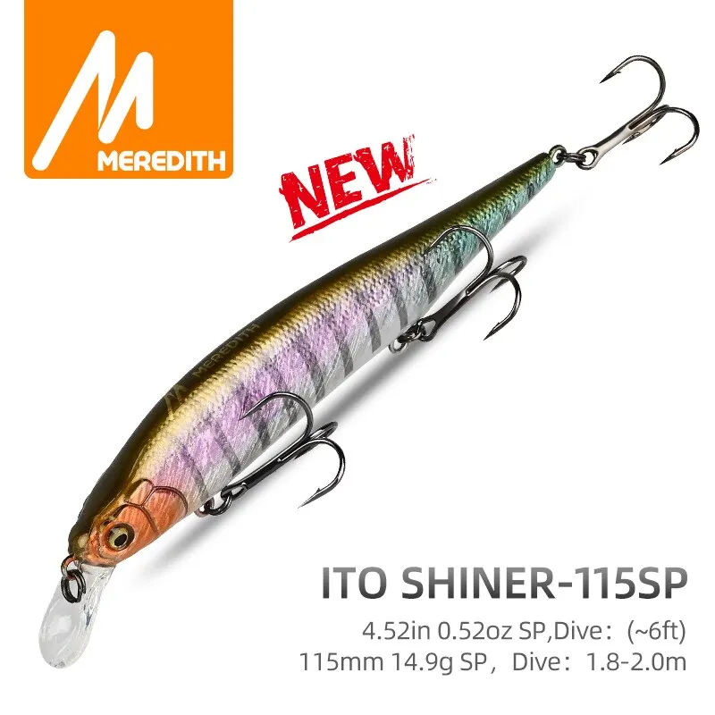Leurre pêche minnow wobbler MEREDITH ITO SHINER-115SP avec système plombé tungstène pour pêche précise