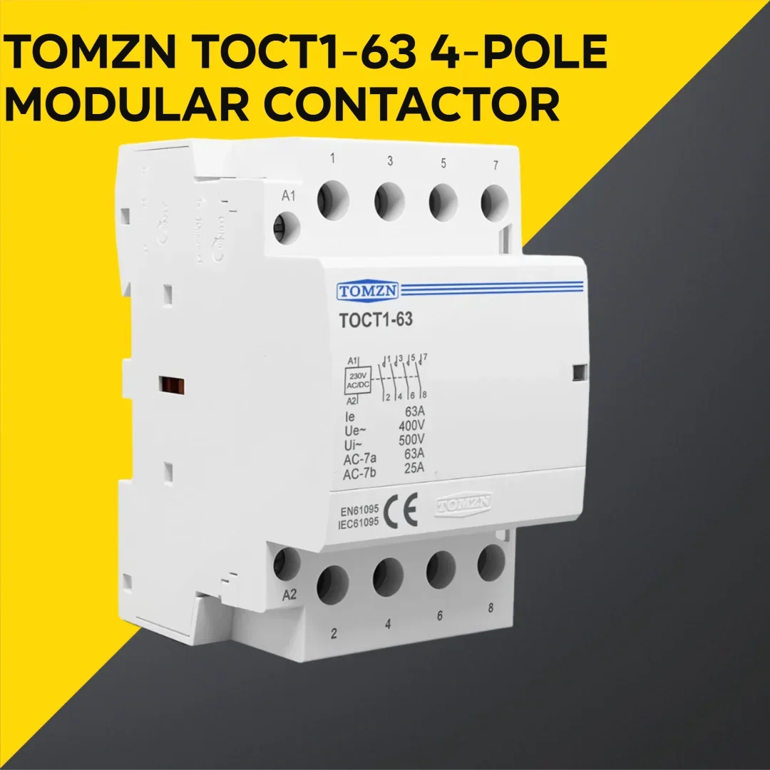 TOMZN TOCT1 4P 63A DIN 레일 접촉기 ? 400V AC, 코일: AC/DC 24/110/230V, 접점 구성: 4NO 4NC 2NO2NC 전환형