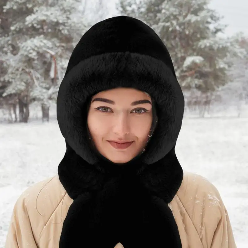 Windproof Hooded Scarf Warm Hat 2 In 1 Windproof Hooded Scarf Sherpa Hood Soft Plush Winter For Women Cold Weather