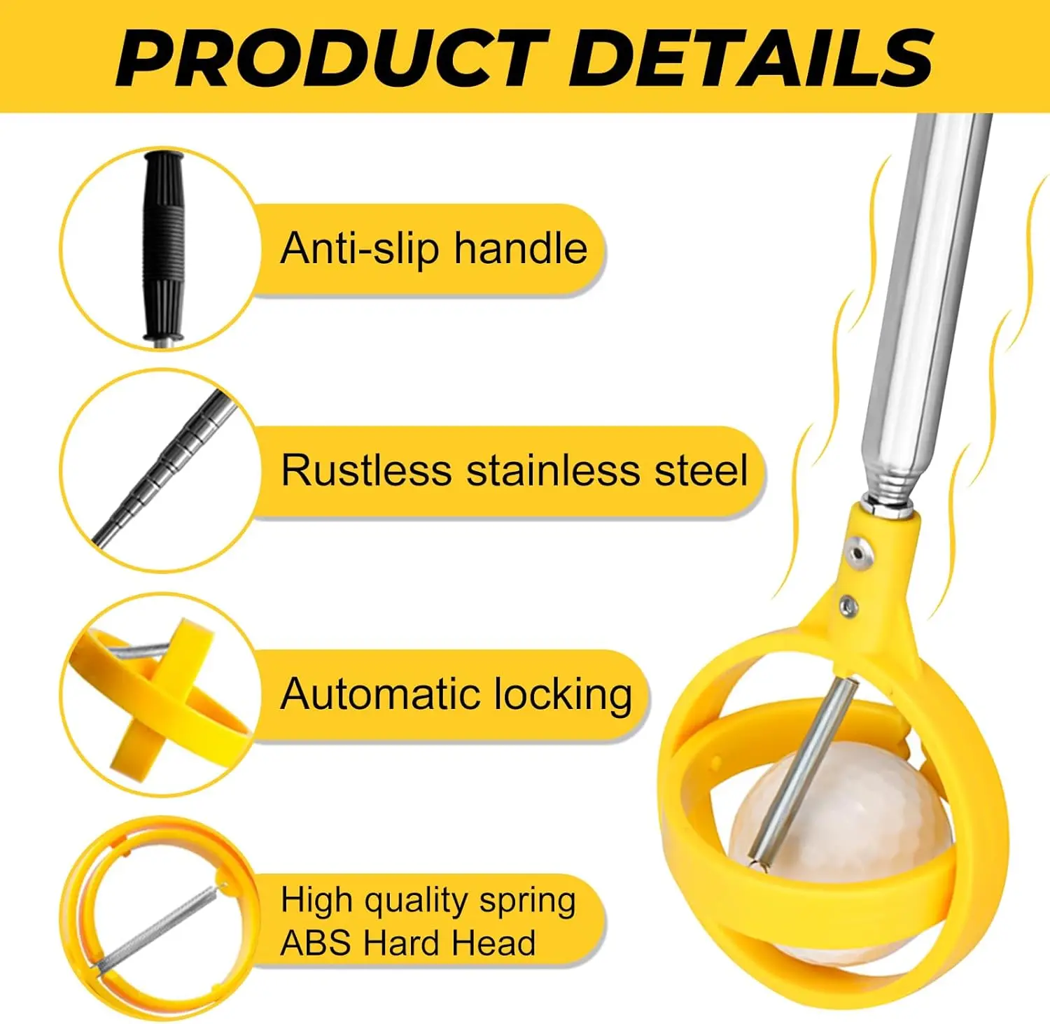 Golf ball grabber, water-based golf ball grabber with telescopic spring release preparation head golf ball grabber tool, 4