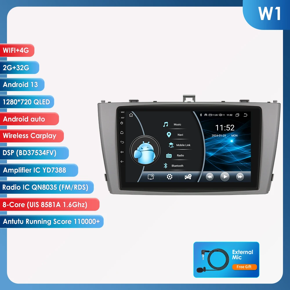 4 64G FÜR TOYOTA Avensis T27 2009-2015 Autoradio Android 13 Carplay GPS
