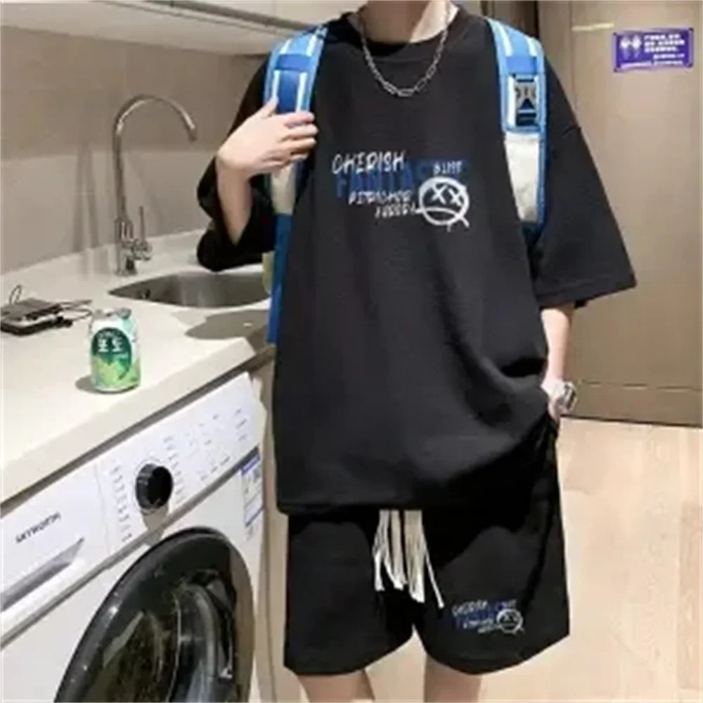 Nuevos conjuntos de pantalones cortos de moda de verano para hombre, chándales con gráficos de oso de anime, ropa deportiva de tendencia, trajes de 2 piezas, ropa de calle, conjuntos unisex