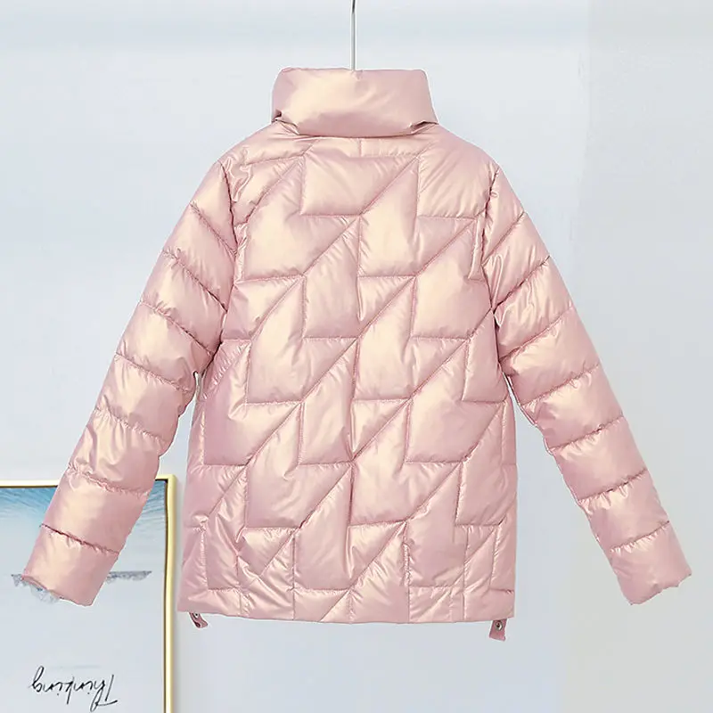 

2023 New Winter Jacket Parkas Women Glossy Down Cotton Jacket Stand Collar Parka Warm Female Cotton Jacket Casual Outwear A15