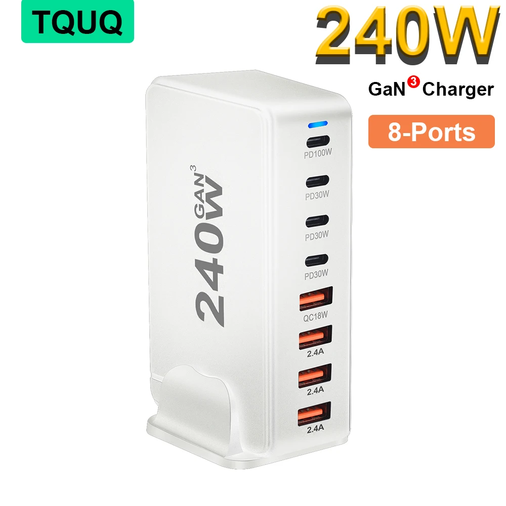 Быстрое зарядное устройство TQUQ 240 Вт GaN, настольное USB Type-C PD, быстрая зарядка, два выхода