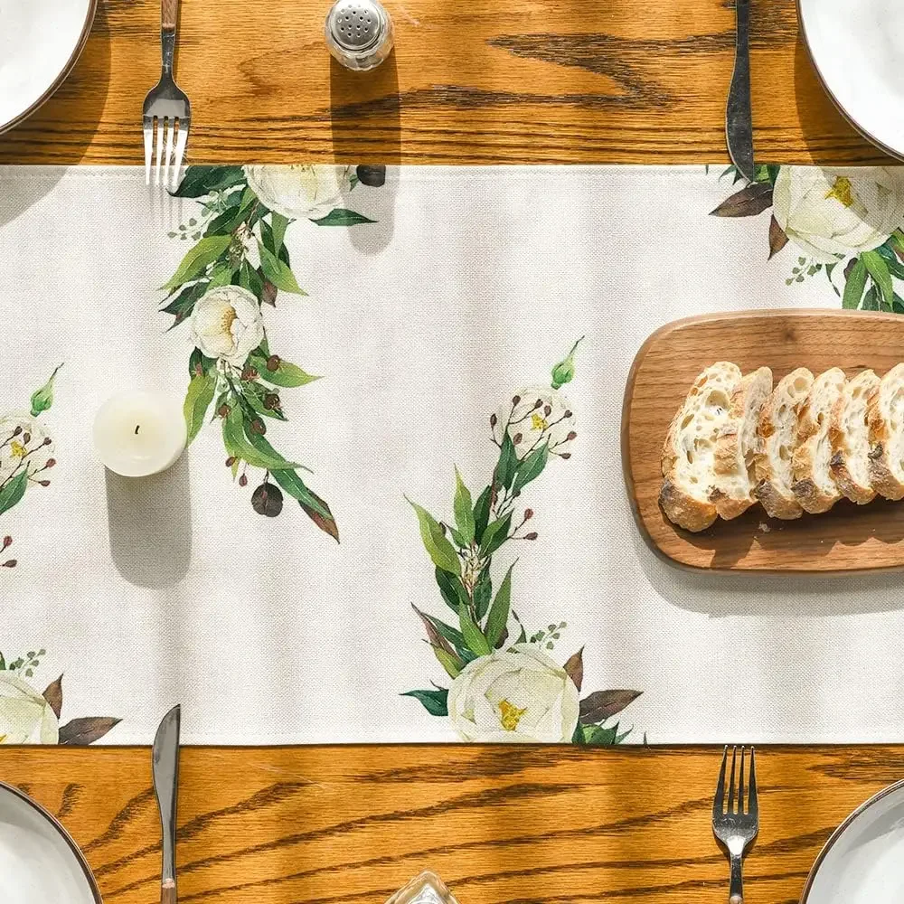 Hexagram Flowers Passover Linen Table Runners Kitchen Table Decor Pesach Star of David Jewish Festival Party Table Runners Decor 4